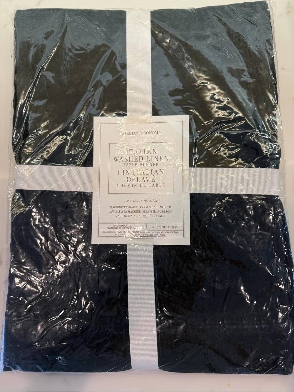 Williams Somoma Linen Table Runner Black 18x108 NWT